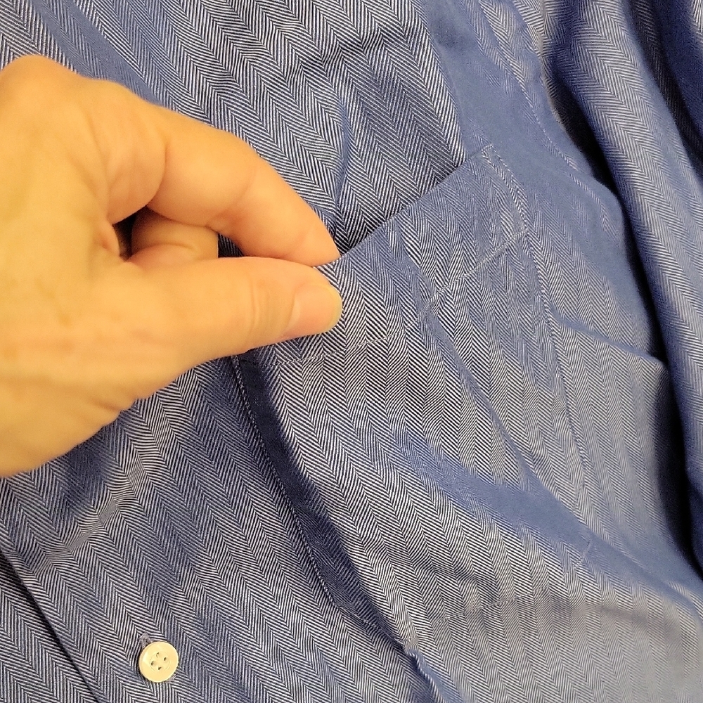 John W. Nordstrom Classic Indigo Button-Down 100% Egyptian Cotton Shirt, 17/35 - Picture 4 of 13